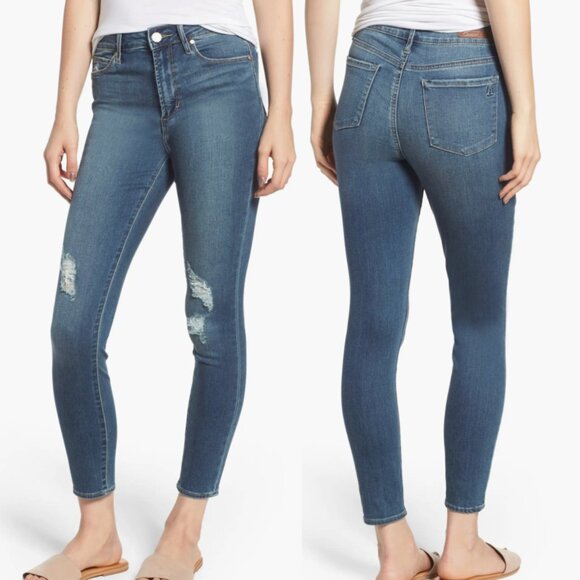 Articles Of Society Denim - ARTICLES OF SOCIETY Heather High Rise Ripped Crop Skinny Jeans Dark Wash Cropped